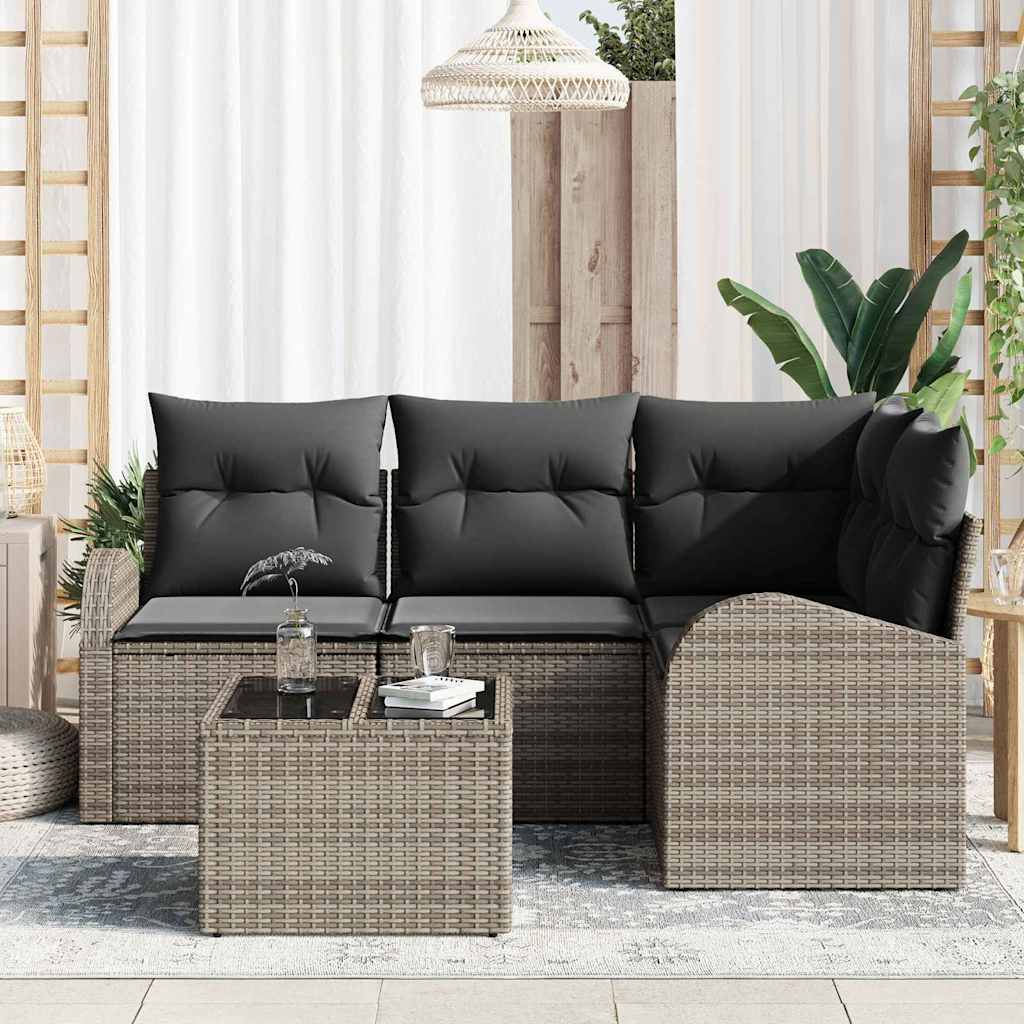 Set Divano da Giardino 5 pz Grigio polyrattan