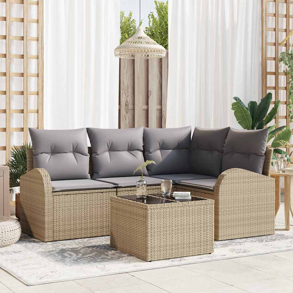 Set Divano da Giardino 5 pz Beige e grigio chiaro polyrattan