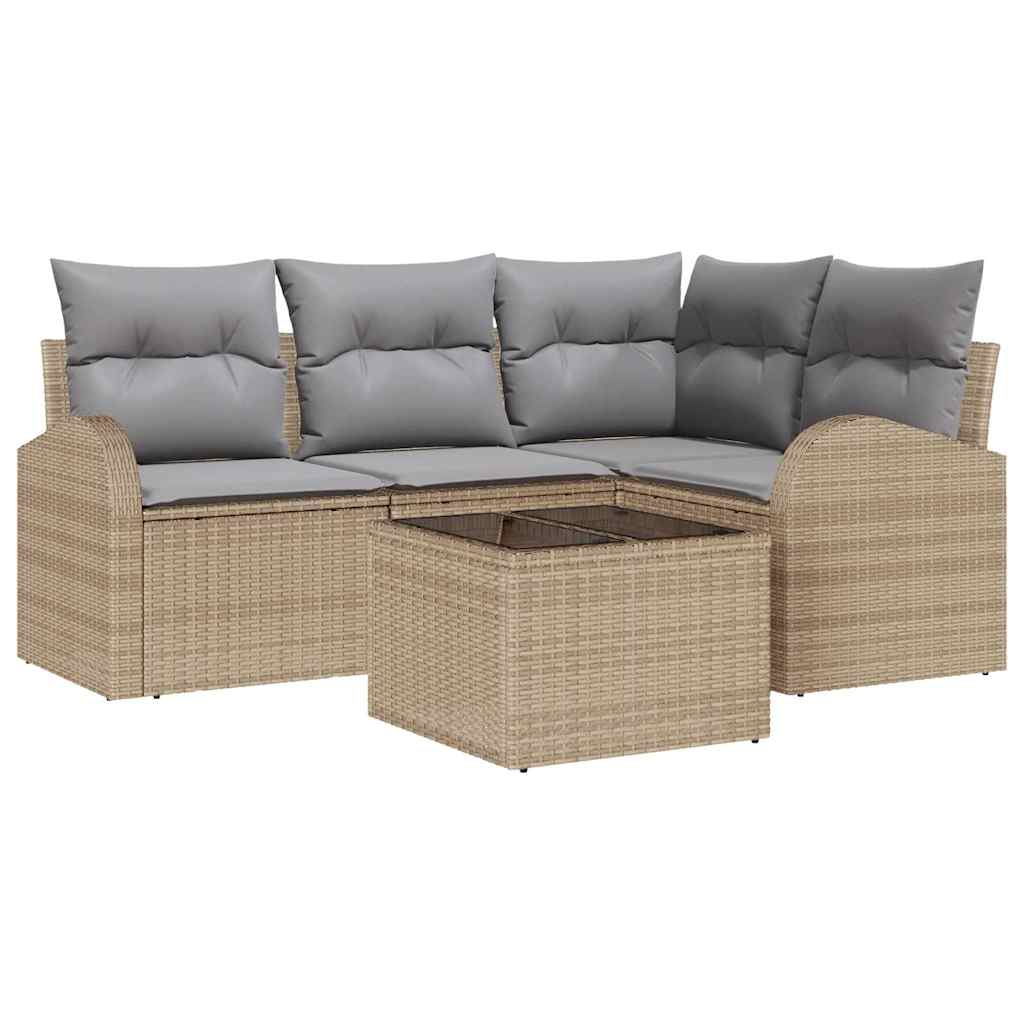 Set Divano da Giardino 5 pz Beige e grigio chiaro polyrattan