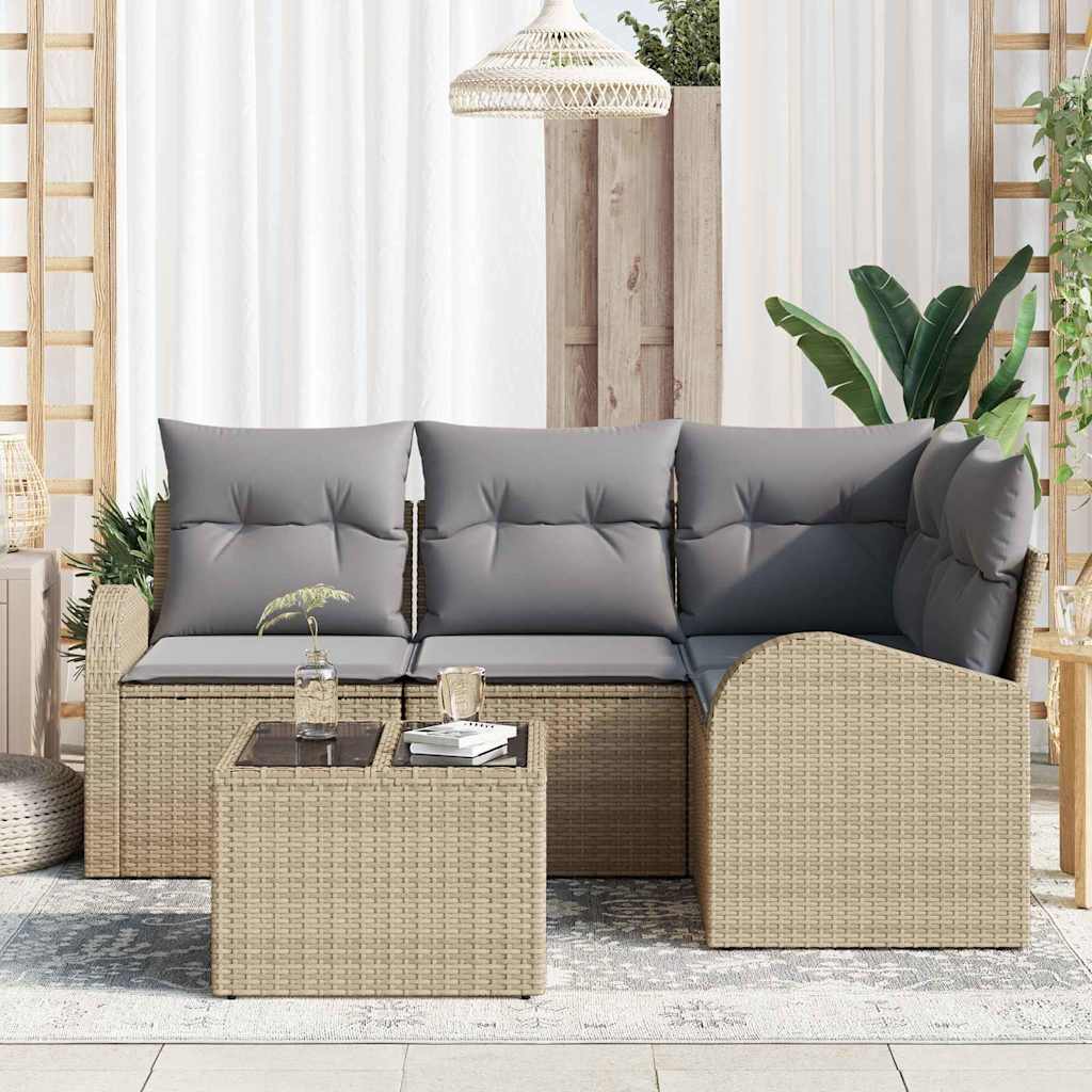 Set Divano da Giardino 5 pz Beige e grigio chiaro polyrattan