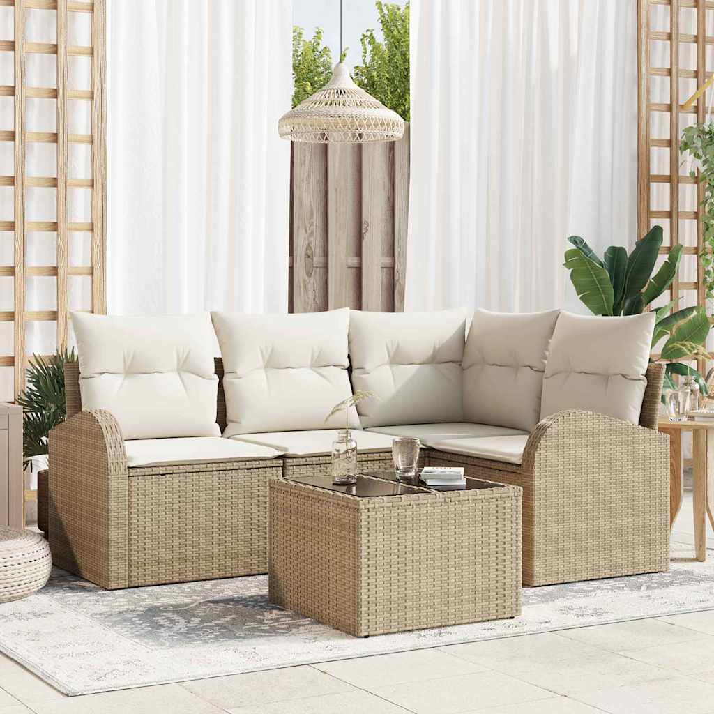 Set Divano da Giardino 5 pz Beige e Bianco polyrattan