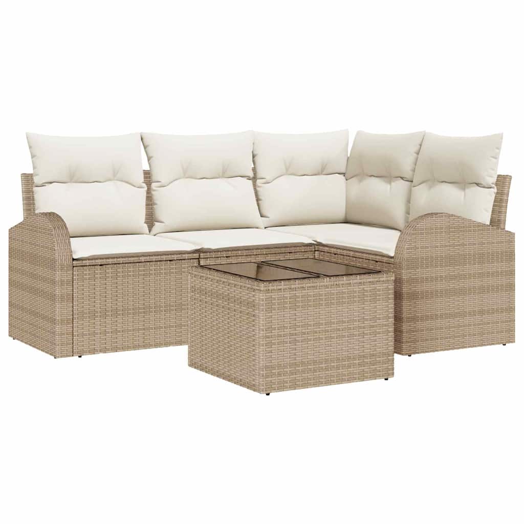 Set Divano da Giardino 5 pz Beige e Bianco polyrattan