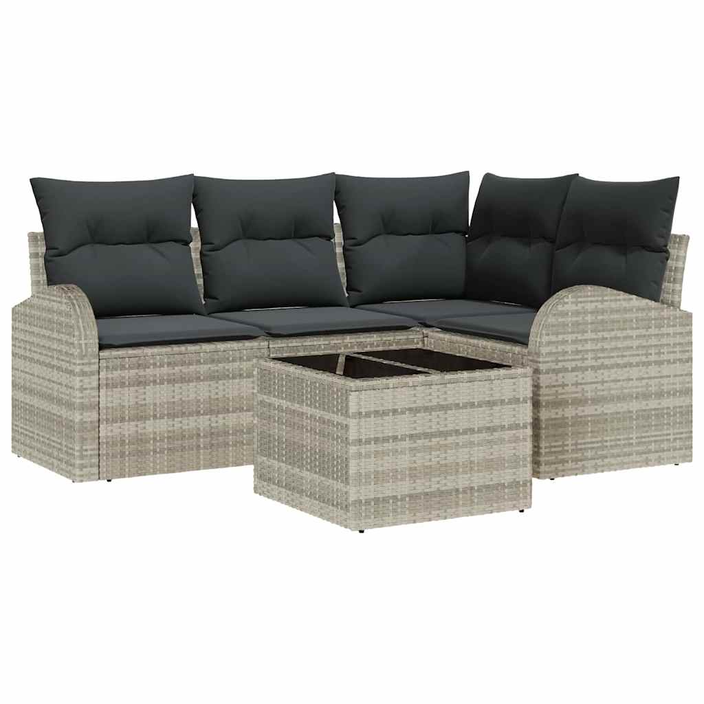 Set Divano da Giardino 5 pz Grigio chiaro polyrattan