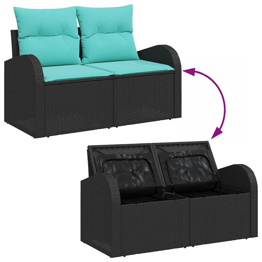 Set Divano da Giardino 5 pz Nero e Turchese polyrattan