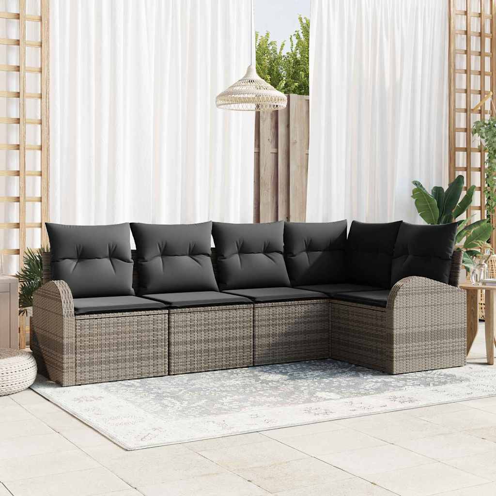 Set Divano da Giardino 5 pz Grigio polyrattan