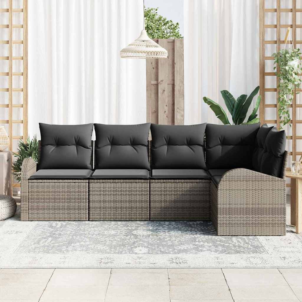 Set Divano da Giardino 5 pz Grigio polyrattan