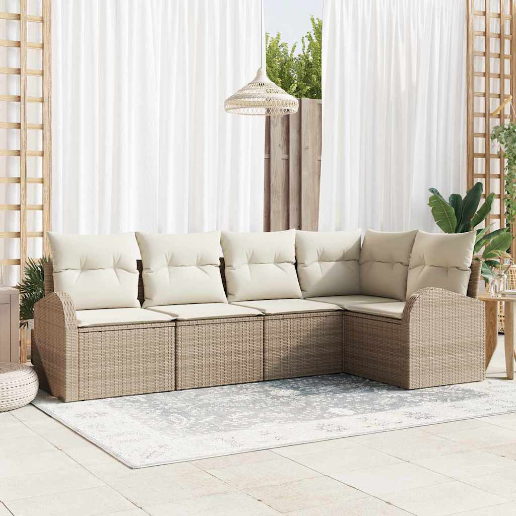 Set Divano da Giardino 5 pz Beige e Bianco polyrattan
