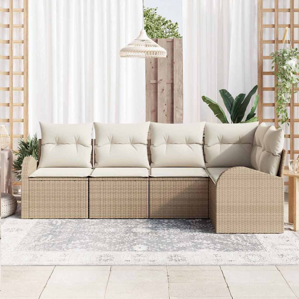 Set Divano da Giardino 5 pz Beige e Bianco polyrattan