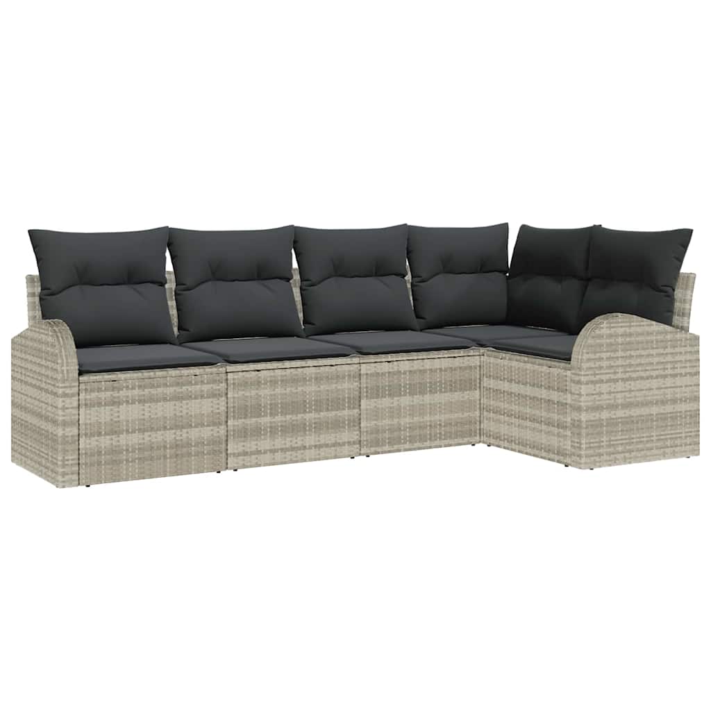 Set Divano da Giardino 5 pz Grigio chiaro polyrattan