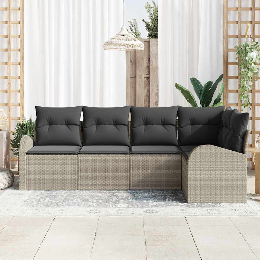 Set Divano da Giardino 5 pz Grigio chiaro polyrattan