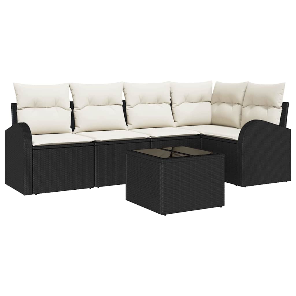 Set Divano da Giardino 6 pz Nero e Bianco polyrattan