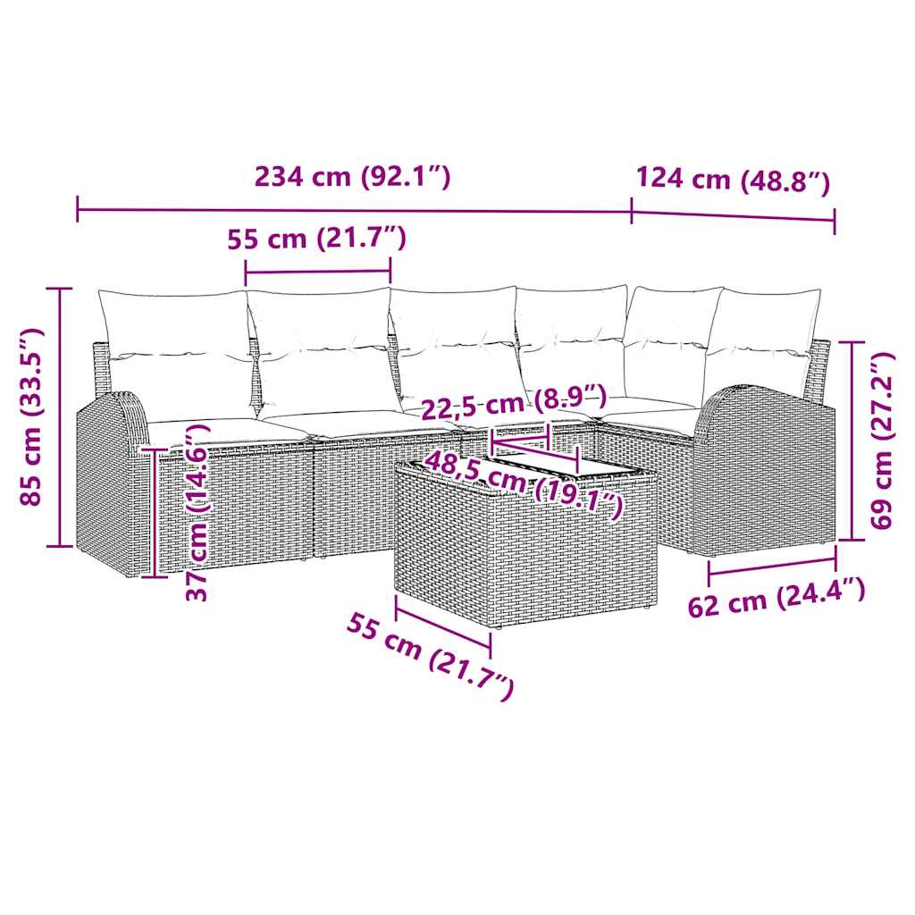 Set Divano da Giardino 6 pz Marrone e bianco polyrattan