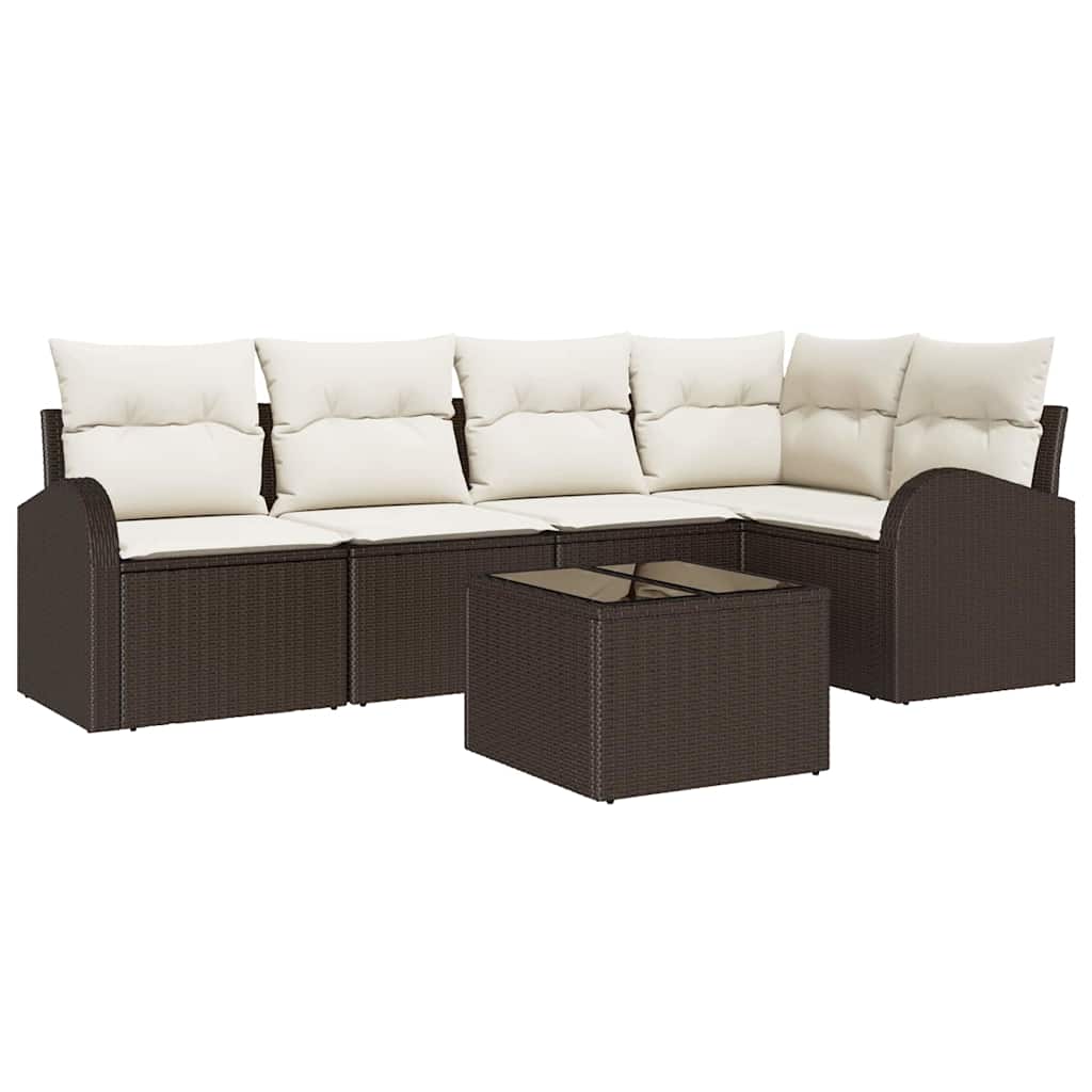 Set Divano da Giardino 6 pz Marrone e bianco polyrattan