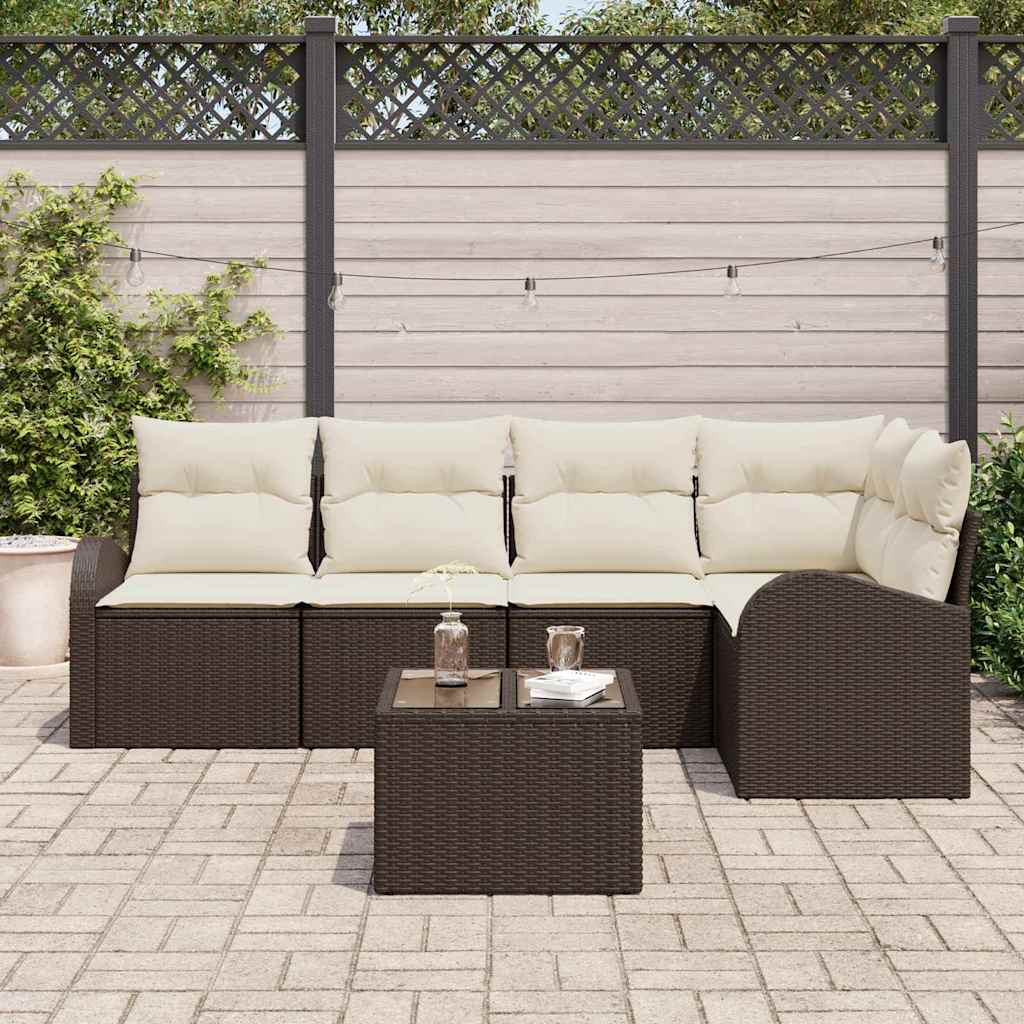 Set Divano da Giardino 6 pz Marrone e bianco polyrattan
