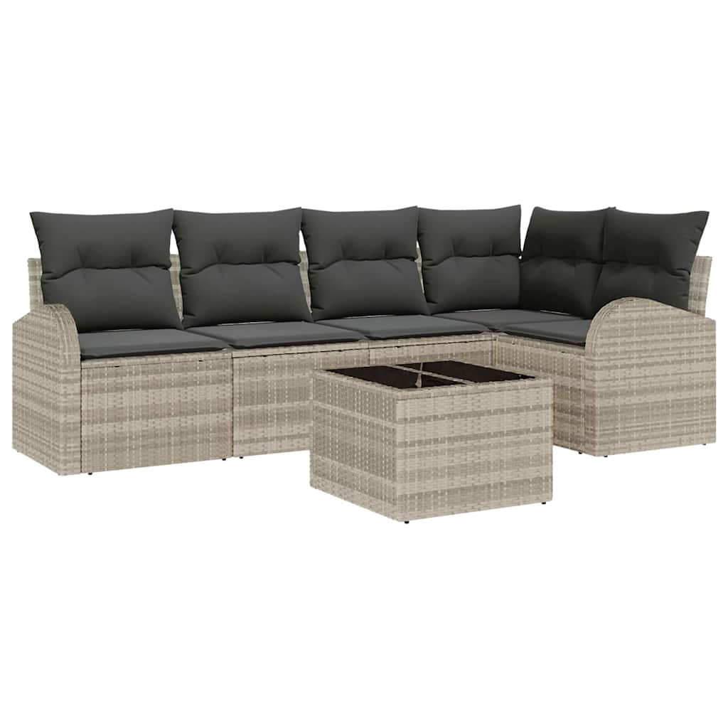 Set Divano da Giardino 6 pz Grigio chiaro polyrattan