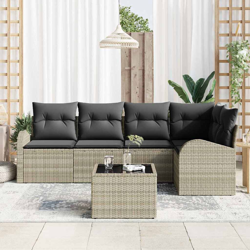 Set Divano da Giardino 6 pz Grigio chiaro polyrattan