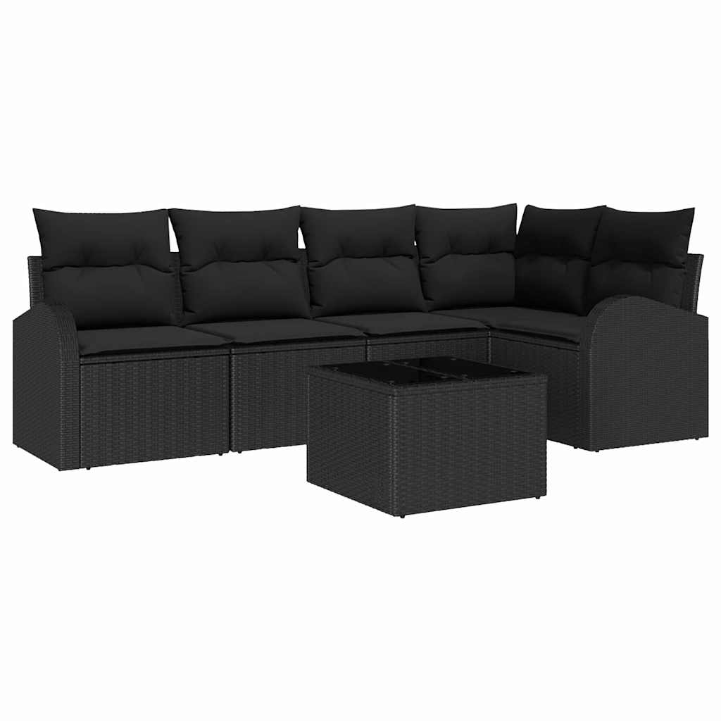 Set Divano da Giardino 6 pz Nero polyrattan