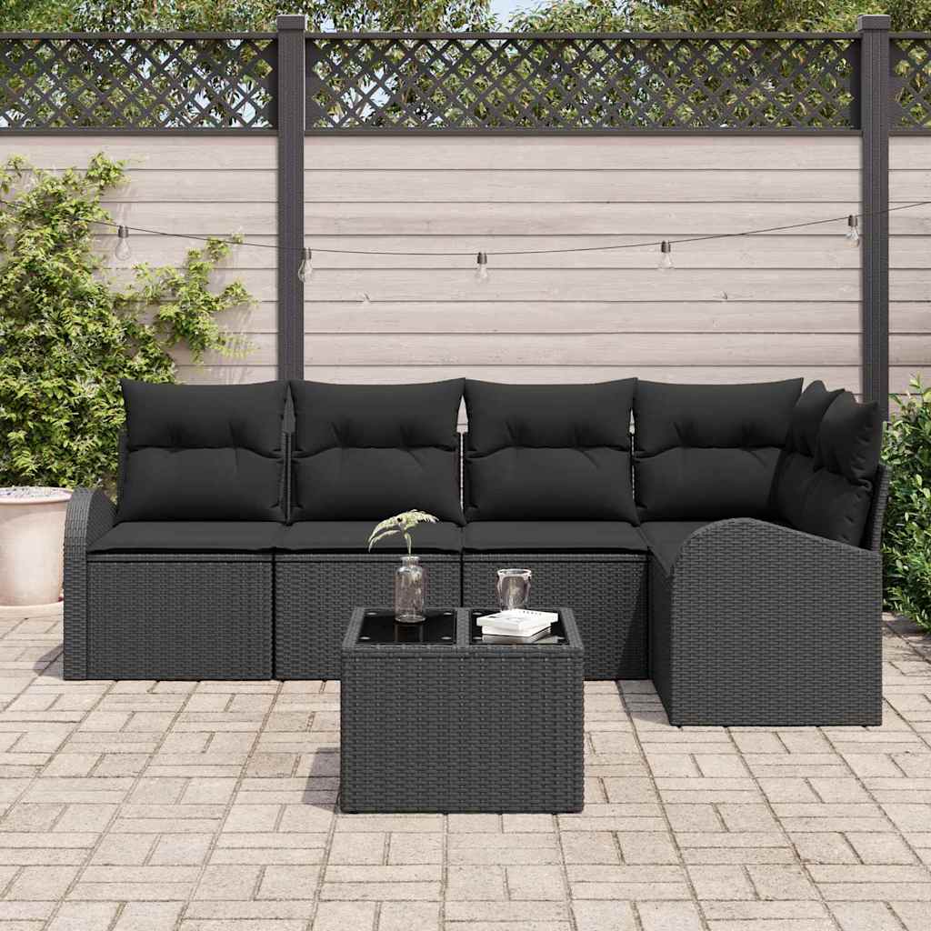 Set Divano da Giardino 6 pz Nero polyrattan