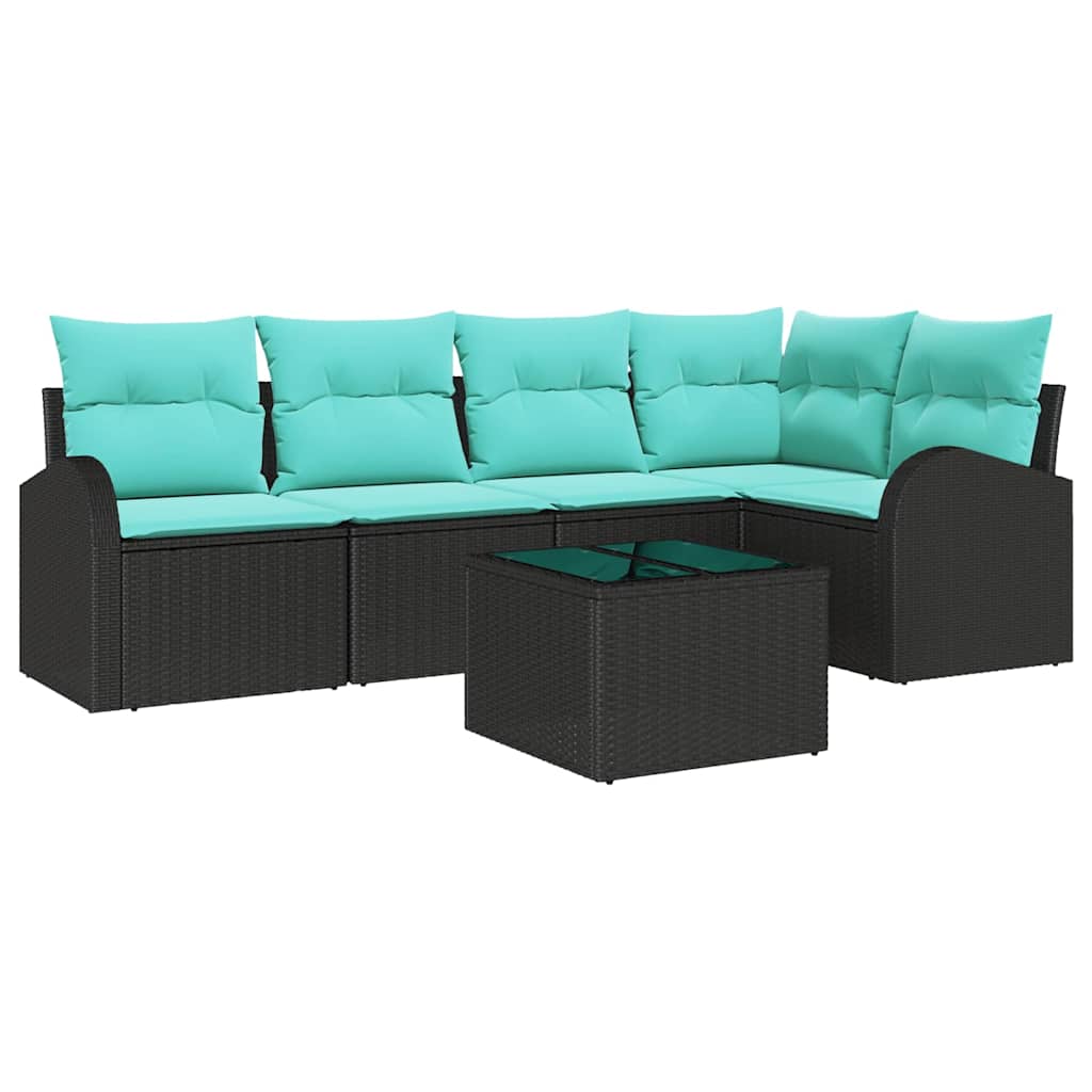 Set Divano da Giardino 6 pz Nero e Turchese polyrattan
