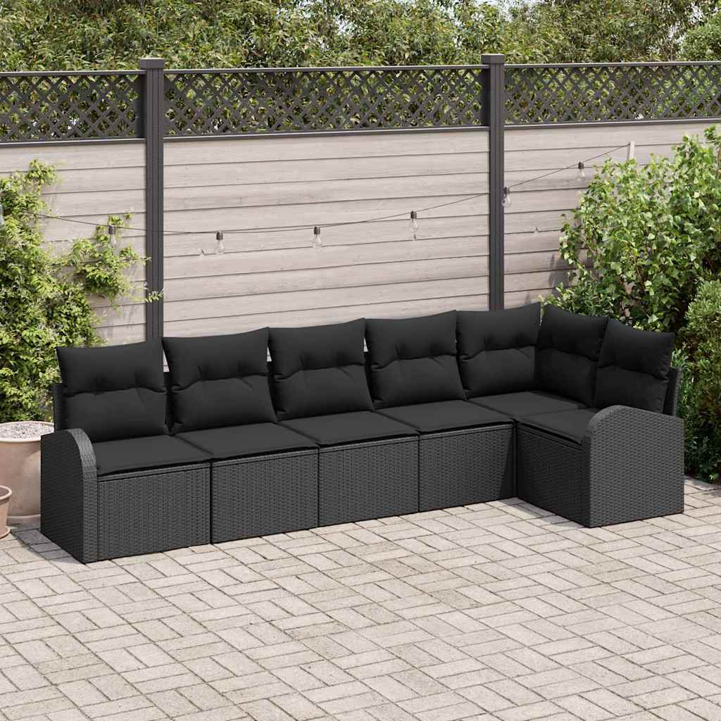 Set Divano da Giardino 6 pz Nero polyrattan