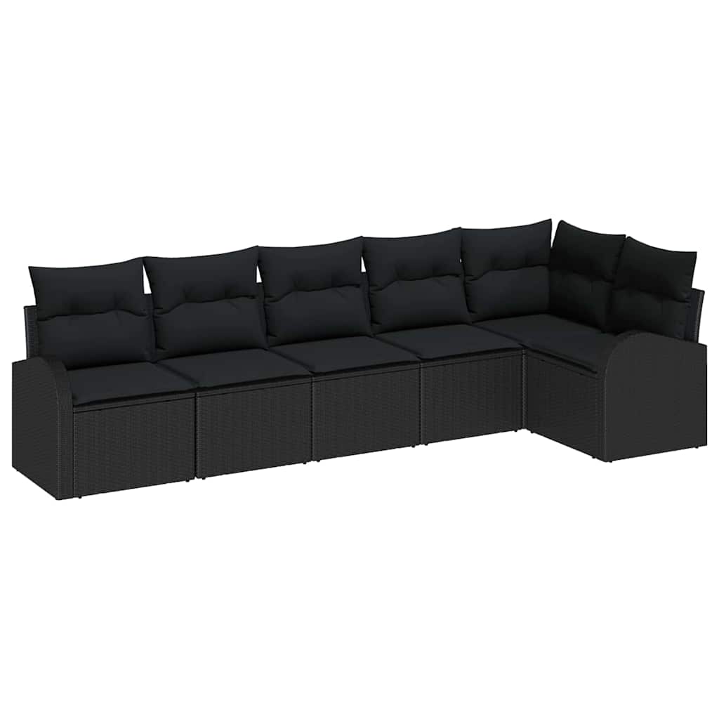 Set Divano da Giardino 6 pz Nero polyrattan