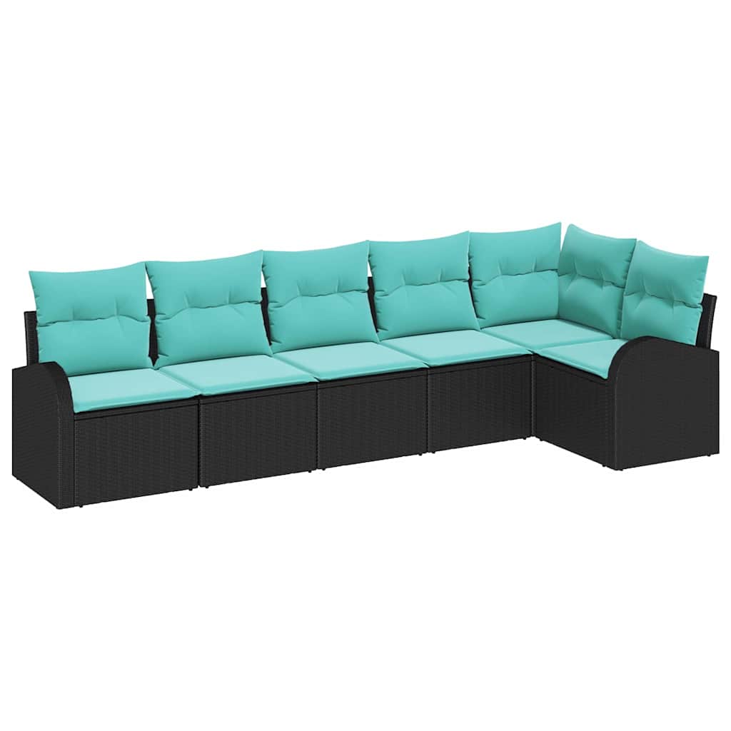 Set Divano da Giardino 6 pz Nero e Turchese polyrattan