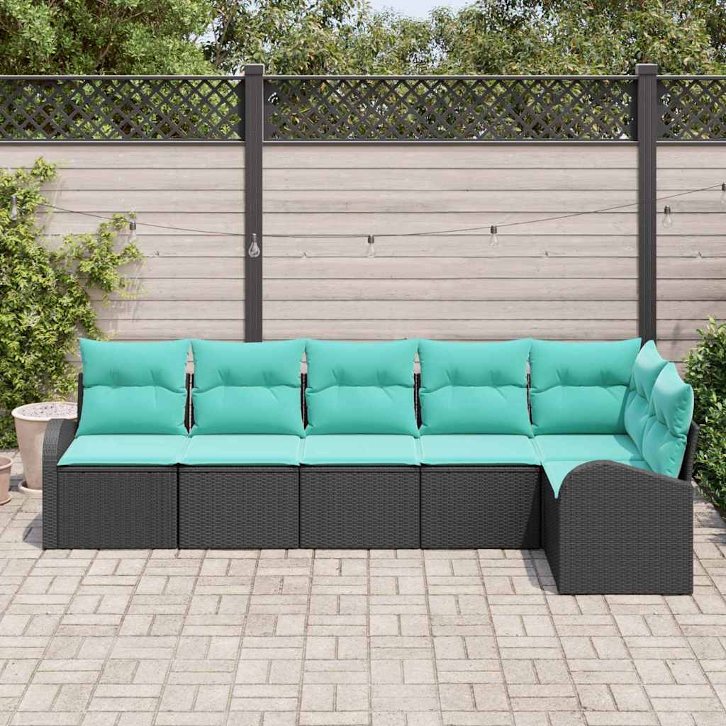 Set Divano da Giardino 6 pz Nero e Turchese polyrattan