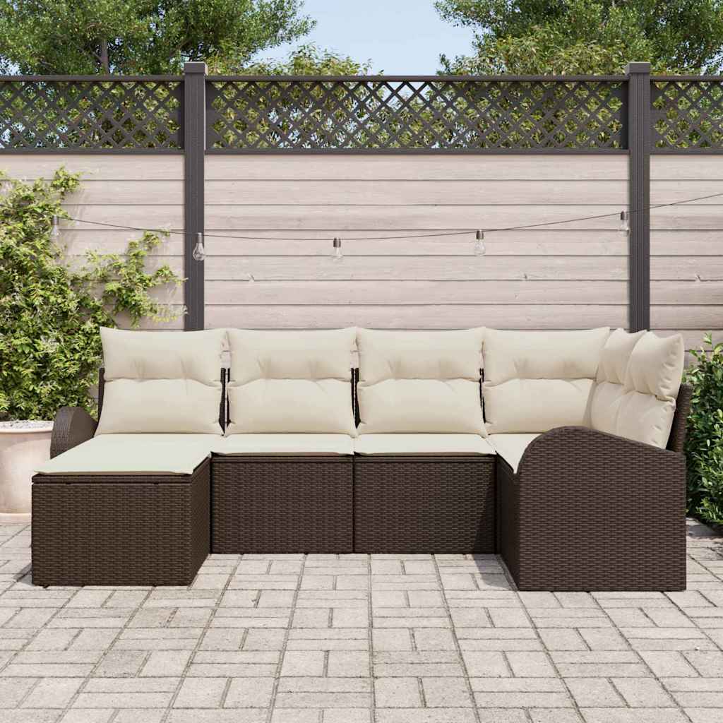 Set di divani 6 pz Marrone e bianco polyrattan
