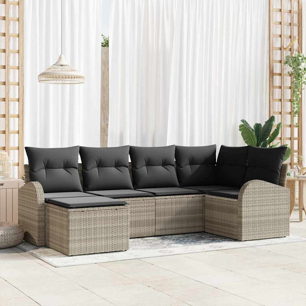 Set di divani 6 pz Grigio chiaro polyrattan