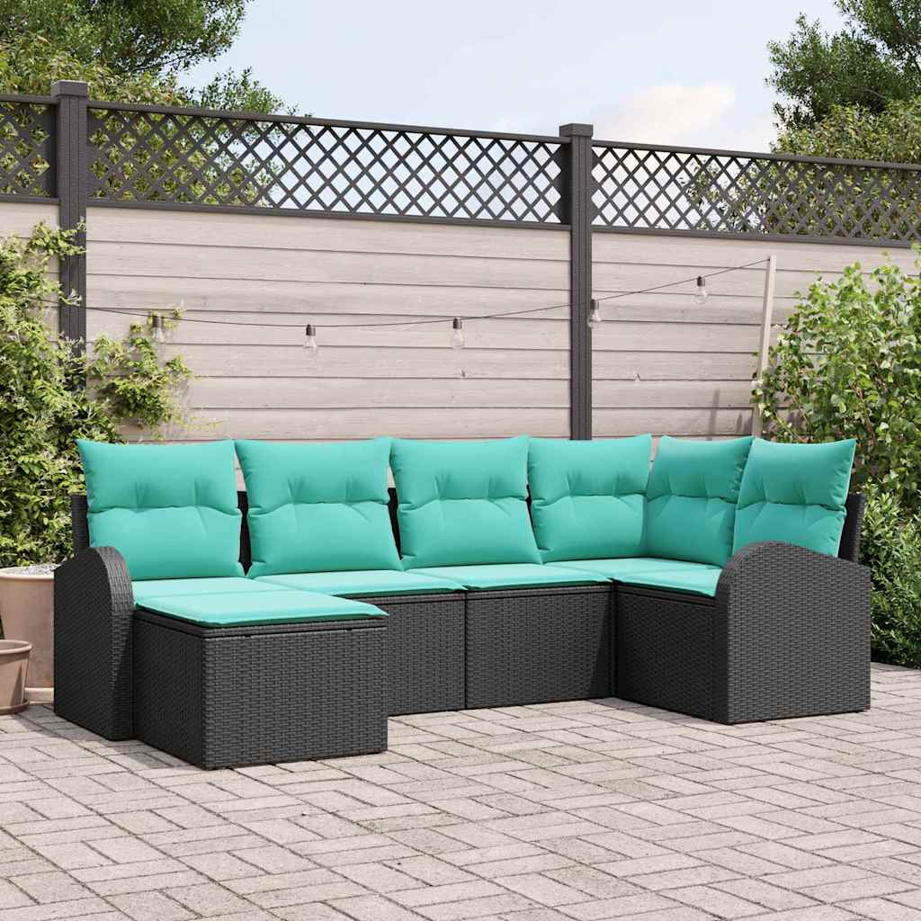 Set di divani 6 pz Nero e Turchese polyrattan