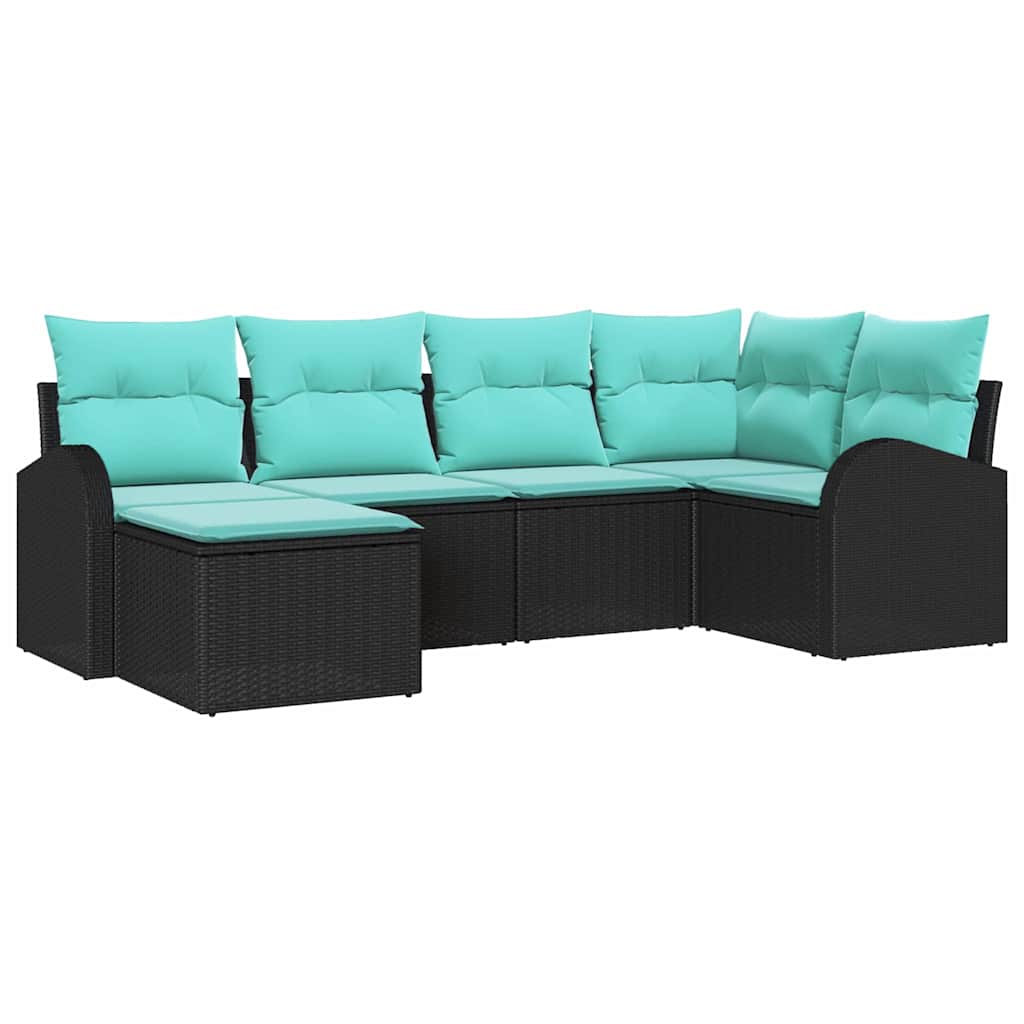 Set di divani 6 pz Nero e Turchese polyrattan