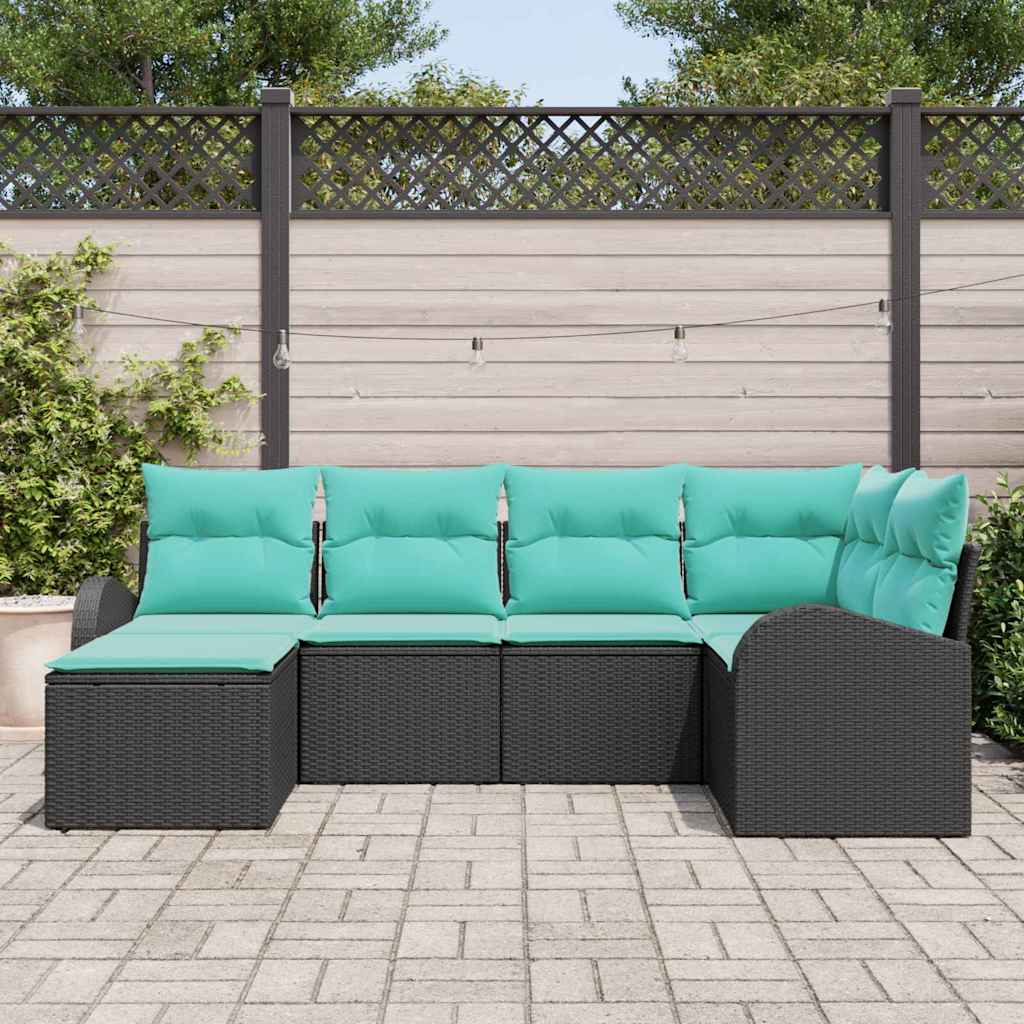 Set di divani 6 pz Nero e Turchese polyrattan