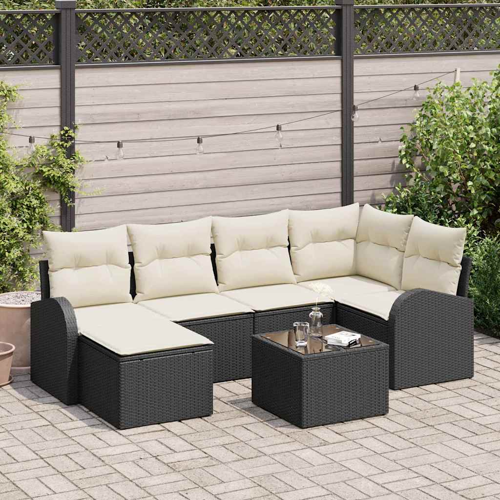Set di divani 7 pz Nero e Bianco polyrattan