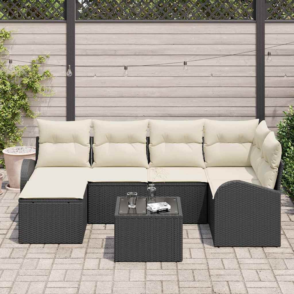 Set di divani 7 pz Nero e Bianco polyrattan