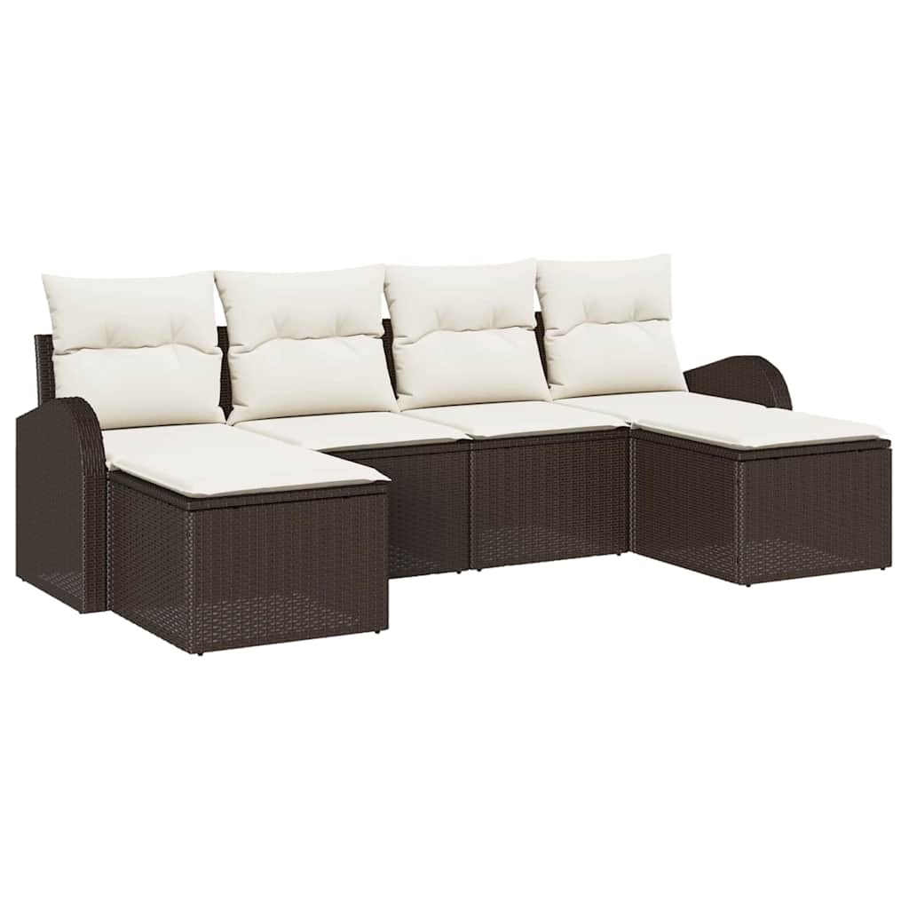 Set di divani 6 pz Marrone e bianco polyrattan