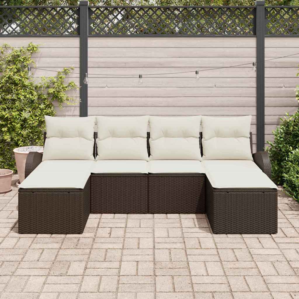 Set di divani 6 pz Marrone e bianco polyrattan