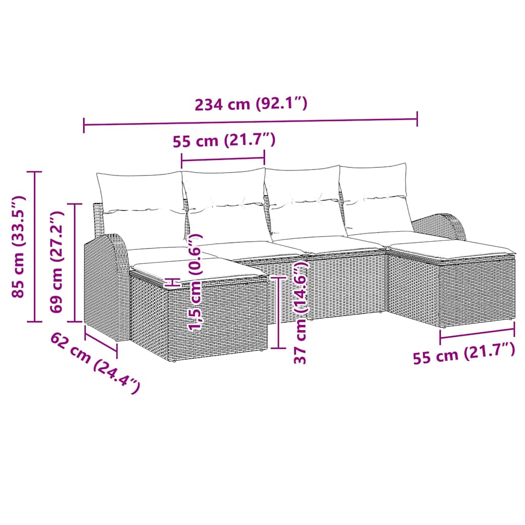 Set di divani 6 pz Grigio chiaro polyrattan