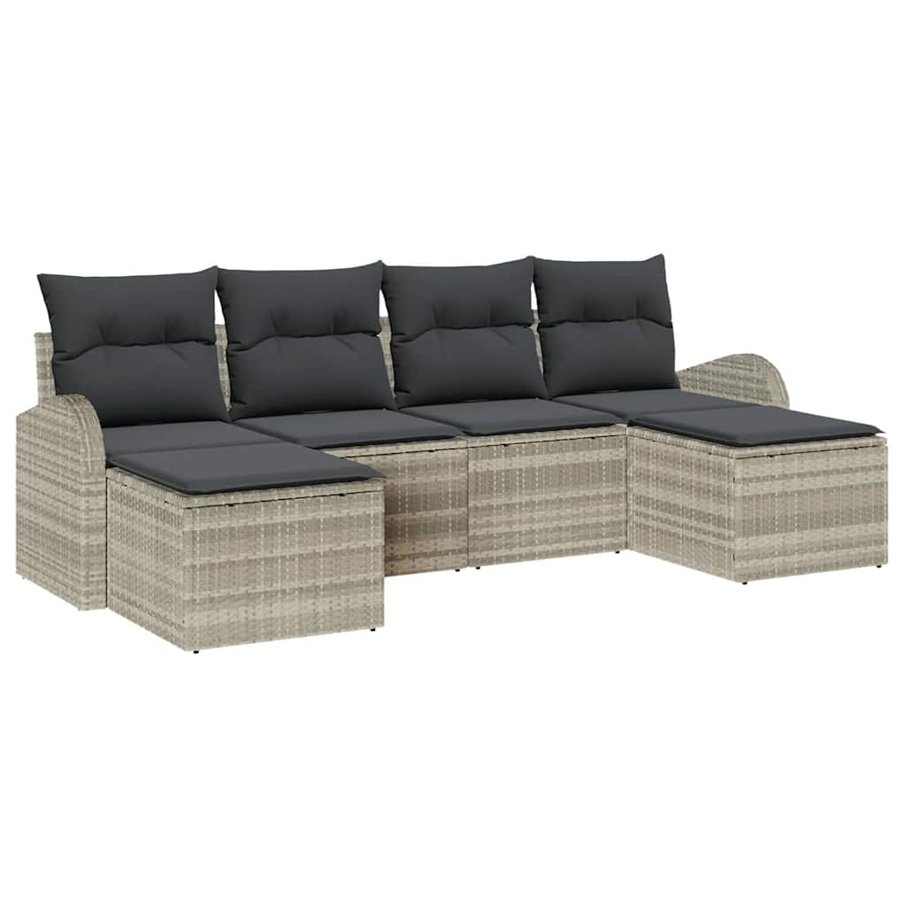 Set di divani 6 pz Grigio chiaro polyrattan