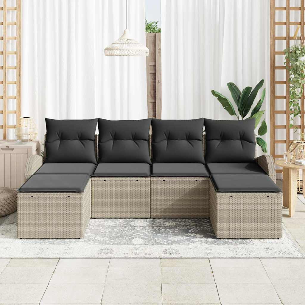 Set di divani 6 pz Grigio chiaro polyrattan
