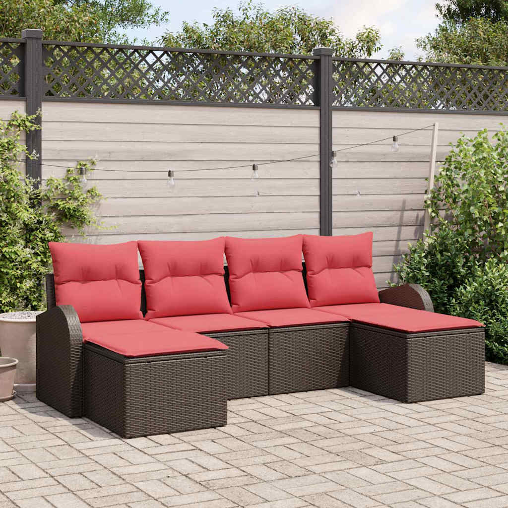 Set di divani 6 pz Marrone e Rosso polyrattan