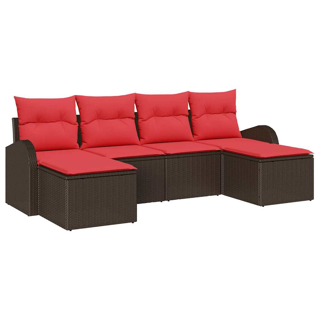 Set di divani 6 pz Marrone e Rosso polyrattan