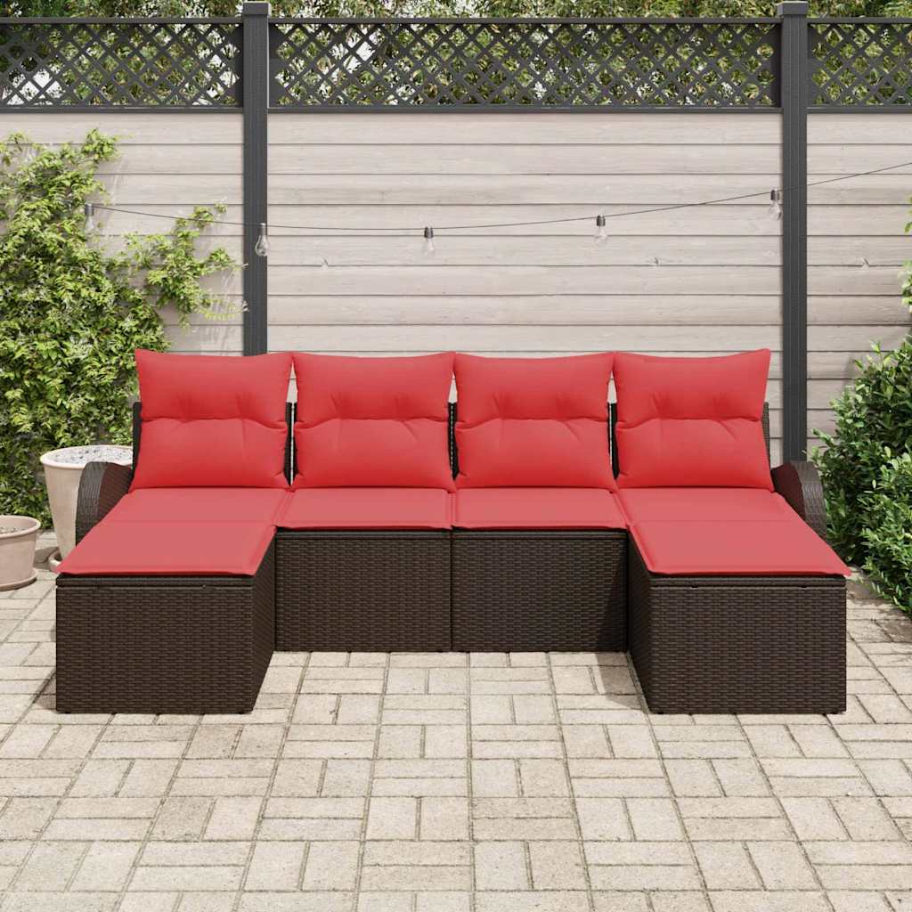 Set di divani 6 pz Marrone e Rosso polyrattan