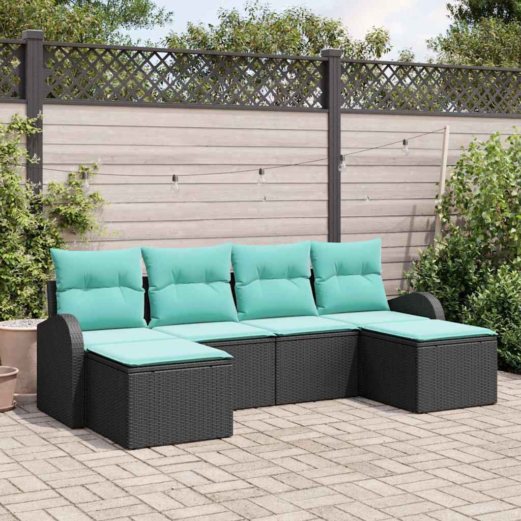 Set di divani 6 pz Nero e Turchese polyrattan