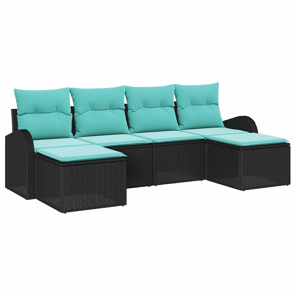 Set di divani 6 pz Nero e Turchese polyrattan