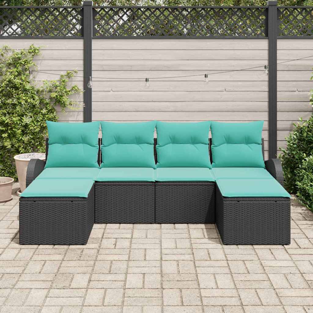 Set di divani 6 pz Nero e Turchese polyrattan