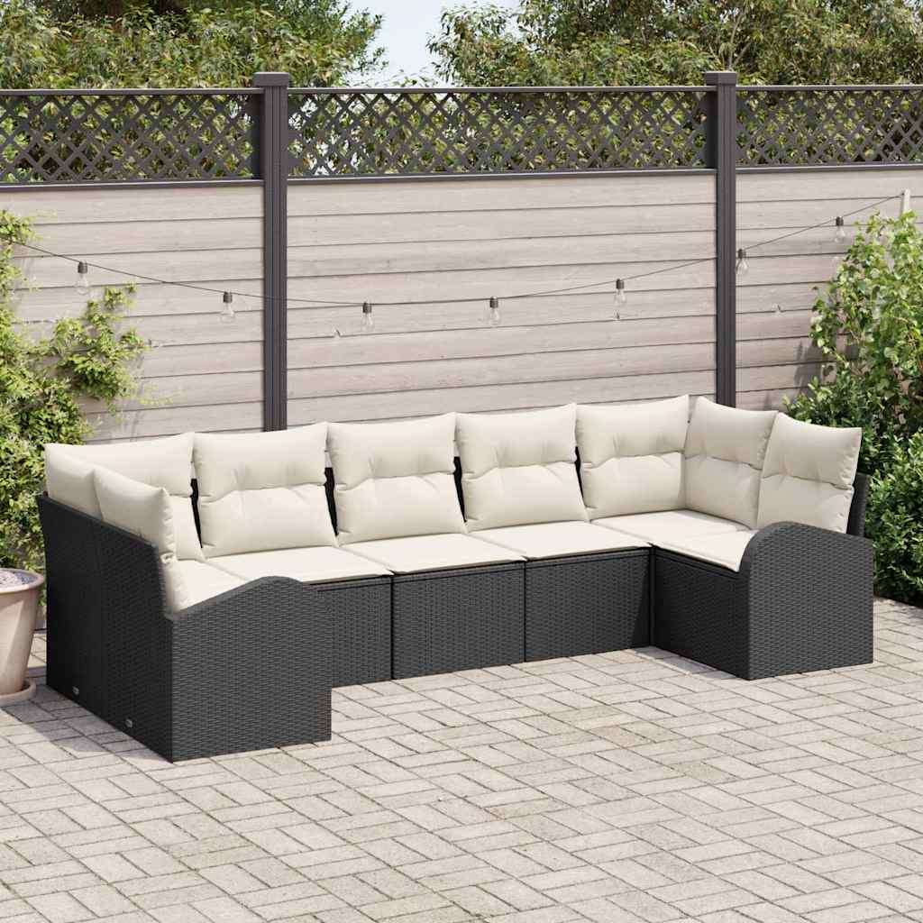 Set Divano da Giardino 7 pz Nero e Bianco polyrattan