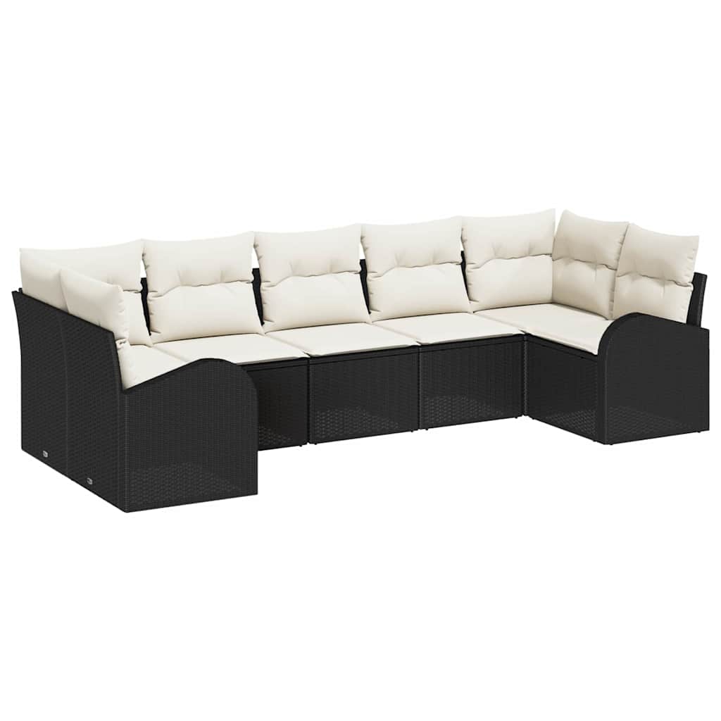 Set Divano da Giardino 7 pz Nero e Bianco polyrattan