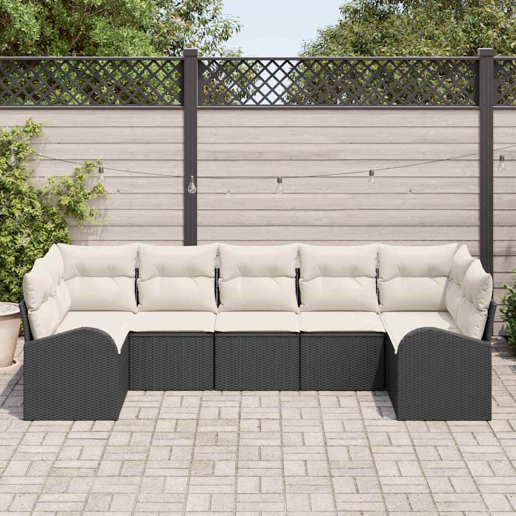 Set Divano da Giardino 7 pz Nero e Bianco polyrattan