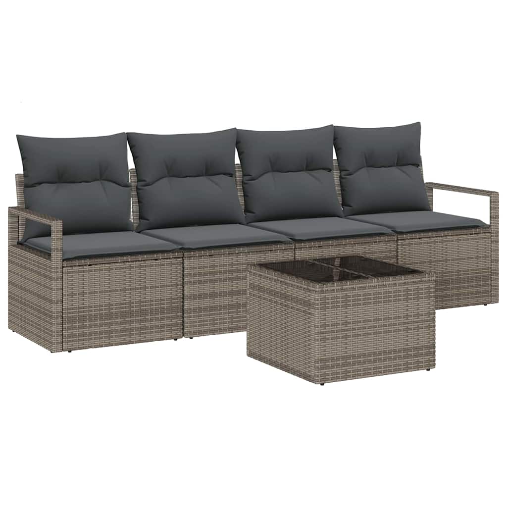 Set di divani 5 pz 4-Numero di posti Grigio polyrattan