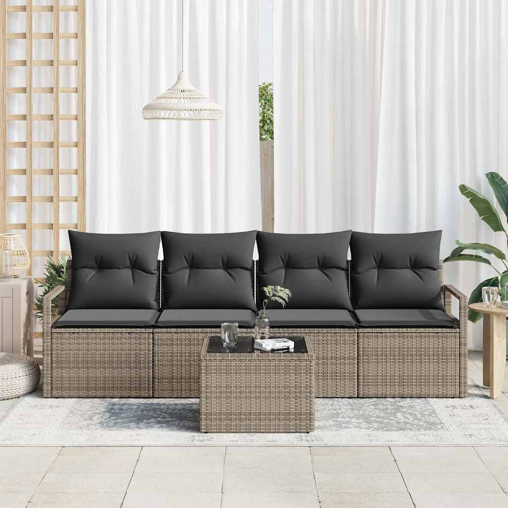 Set di divani 5 pz 4-Numero di posti Grigio polyrattan